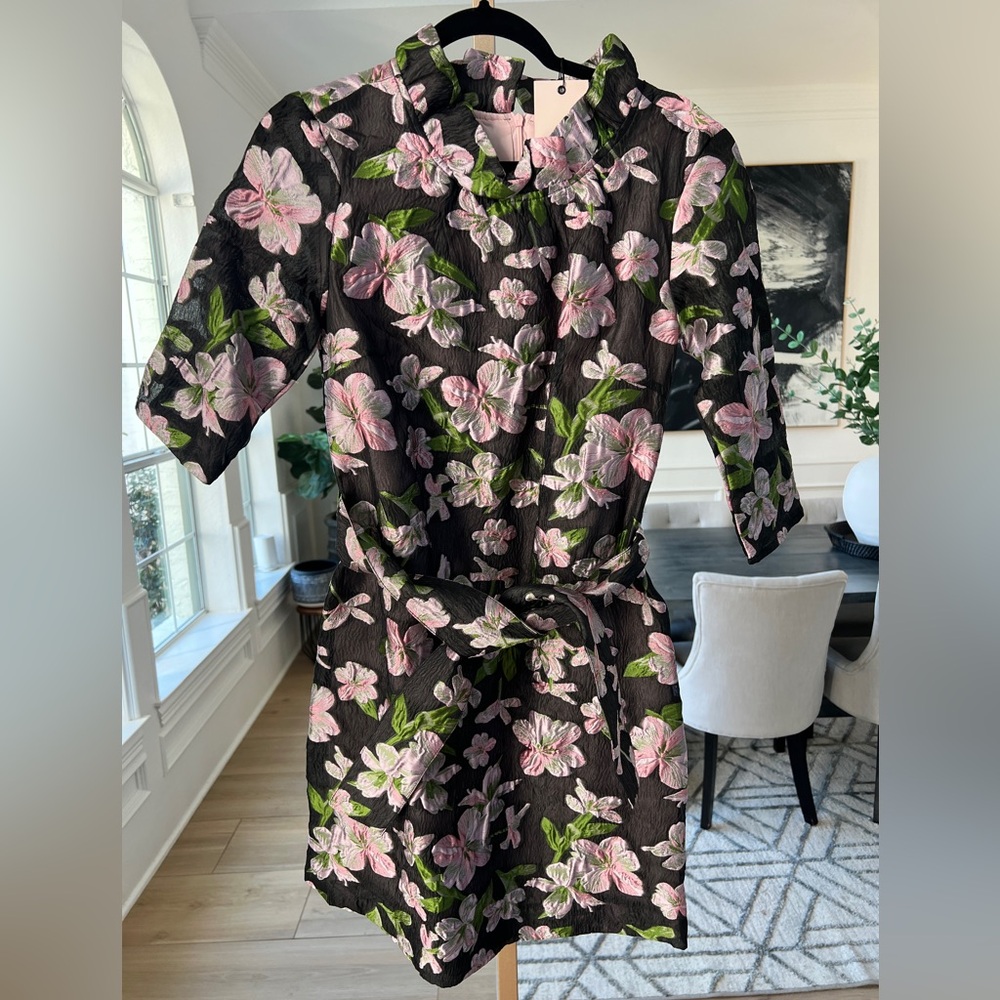 Abbey Glass Claudine Organza Floral Jacquard Ruffle Shift Dress.